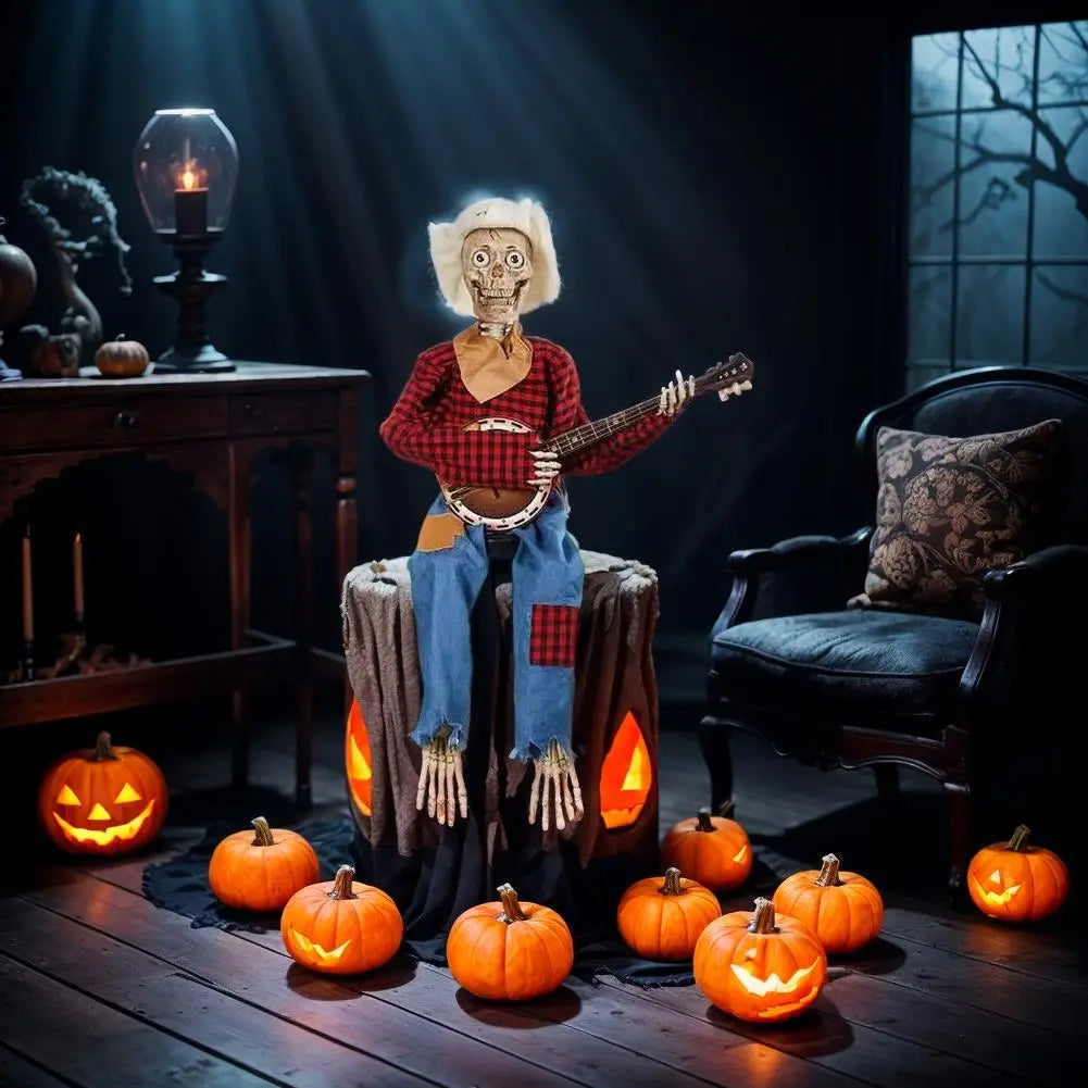 Halloween Animatronics Banjo Skeleton Decorations Musical Country Skeleton Musicians New 2025 Halloween Theme Home Decor