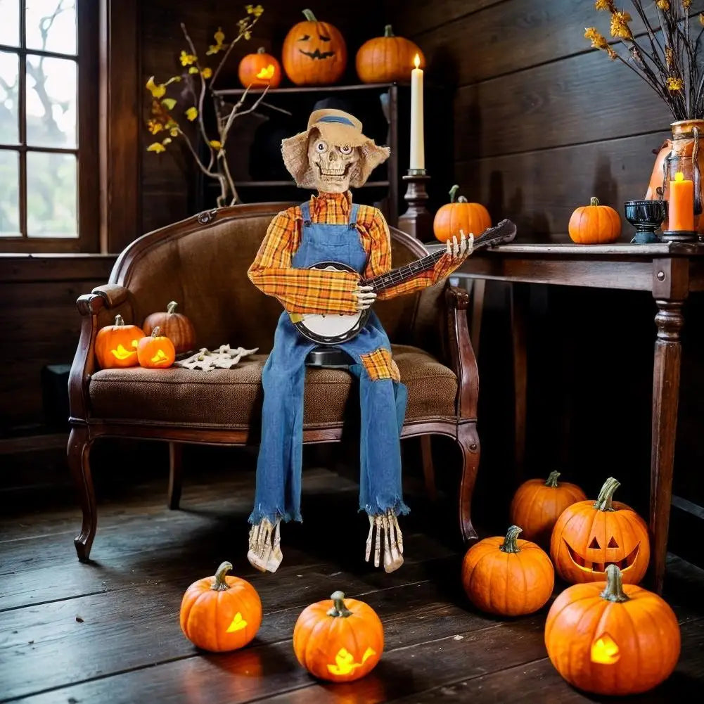 Halloween Animatronics Banjo Skeleton Decorations Musical Country Skeleton Musicians New 2025 Halloween Theme Home Decor