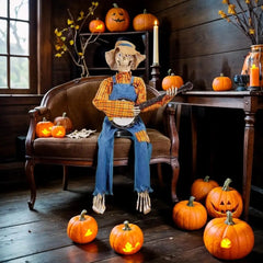 Halloween Animatronics Banjo Skeleton Decorations Musical Country Skeleton Musicians New 2025 Halloween Theme Home Decor