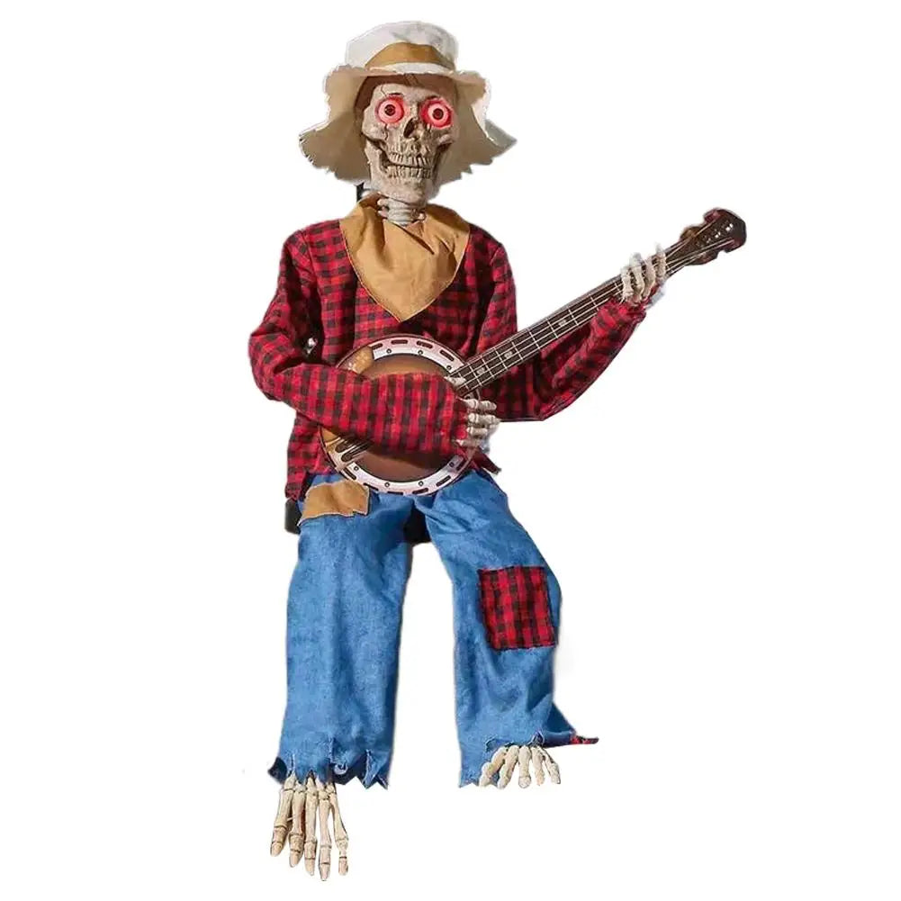 Halloween Animatronics Banjo Skeleton Decorations Musical Country Skeleton Musicians New 2025 Halloween Theme Home Decor
