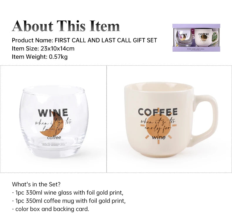 First Call & Last Call Gifts Sets Novelty Products Trends Cute Wine Glass & Coffee Mugs Ceramic Creative Set Items for Gifting