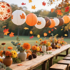 12Pcs Thanksgiving Maple Leaf Paper Lantern Party Supplies Set, Autumn Paper Lanterns Autumn Maple Lanterns, Thanksgiving Hanging Decorations Autumn Harvest Party Supplies