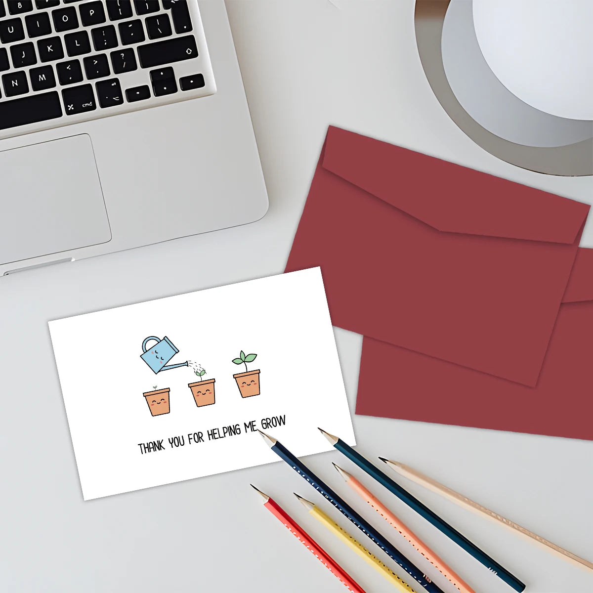 1pc Cute Design Thank You Card With Envelope For Teachers-Thank You For Helping Me Grow, Great Teacher Day Appreciation Gifts