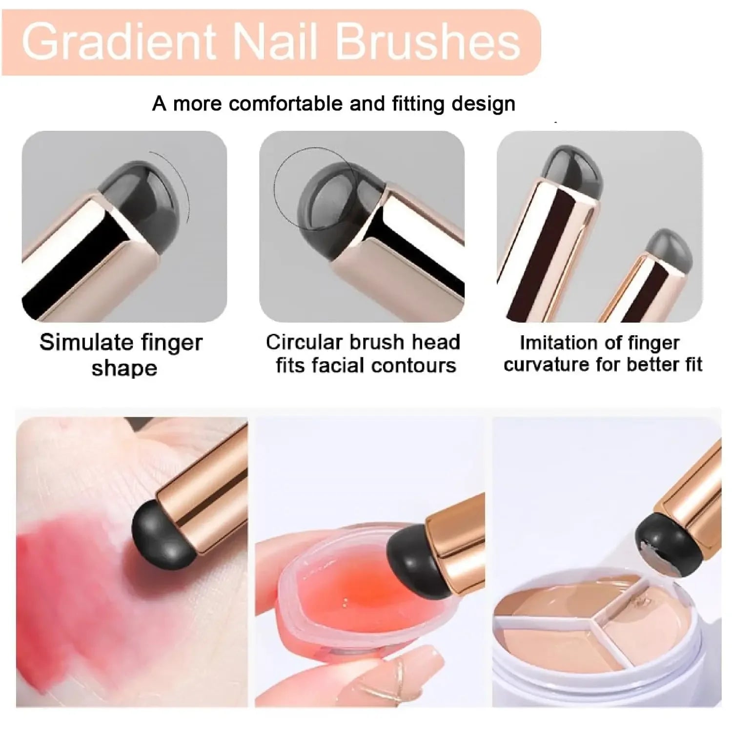 Nail Art Brush Set, 5 Liner Brushes + 2 Reusable Silicone Tip Gradient Brushes, Fine Tip Dotting and Striping Brushes