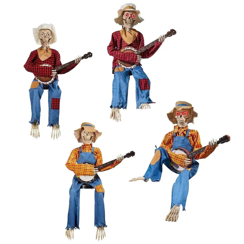Halloween Animatronics Banjo Skeleton Decorations Musical Country Skeleton Musicians New 2025 Halloween Theme Home Decor