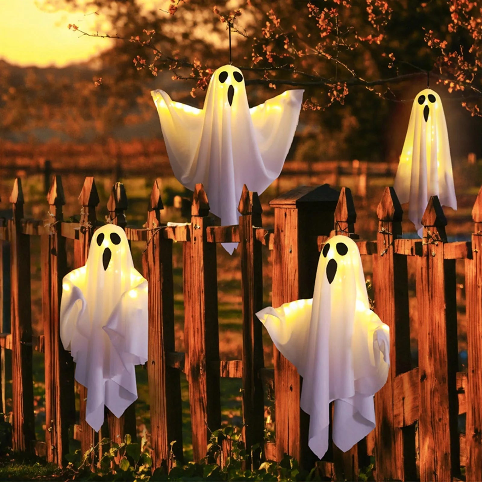 Halloween Ghost Hanging Decorations Halloween Hanging Light Up White Flying Ghosts Tree Window Wall Scary Ornament 50X40cm