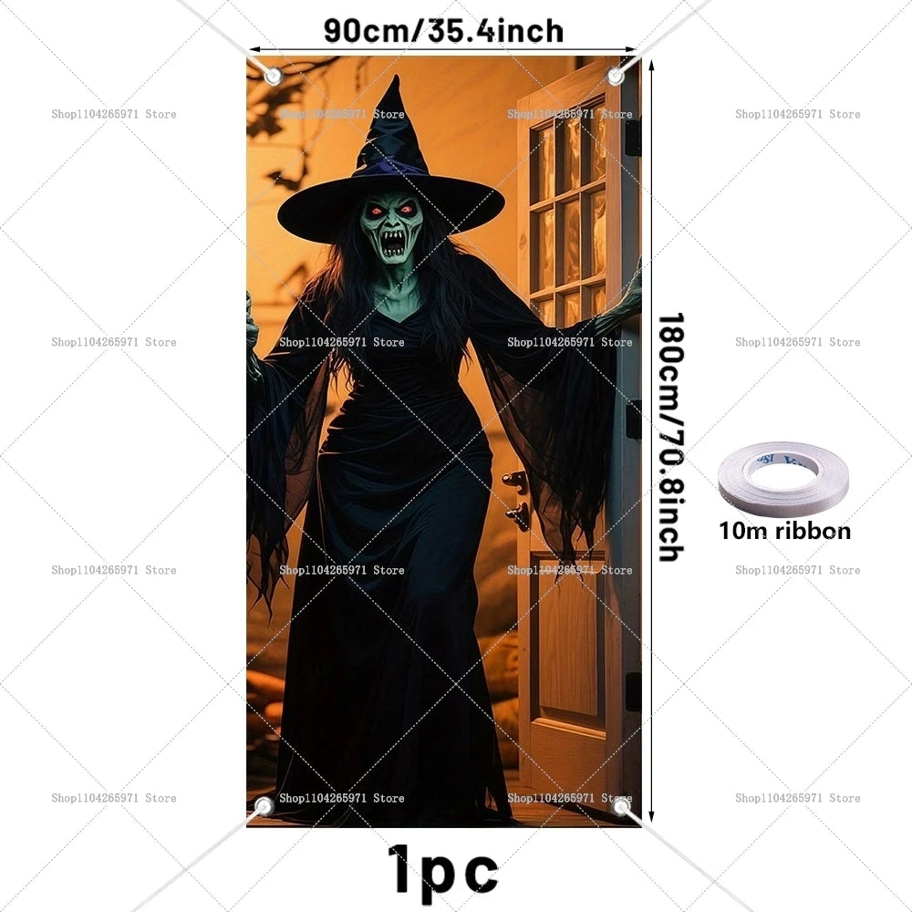 Horror Halloween Party Decoration Witch Zombie Background Ghost Pumpkin Super Scary Studio Background Door Hanging Banner