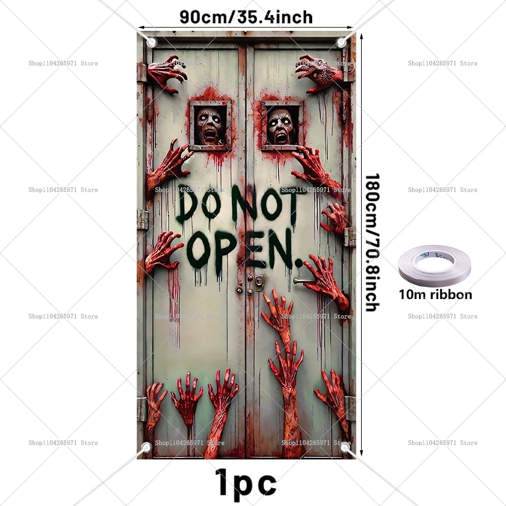 Horror Halloween Party Decoration Witch Zombie Background Ghost Pumpkin Super Scary Studio Background Door Hanging Banner