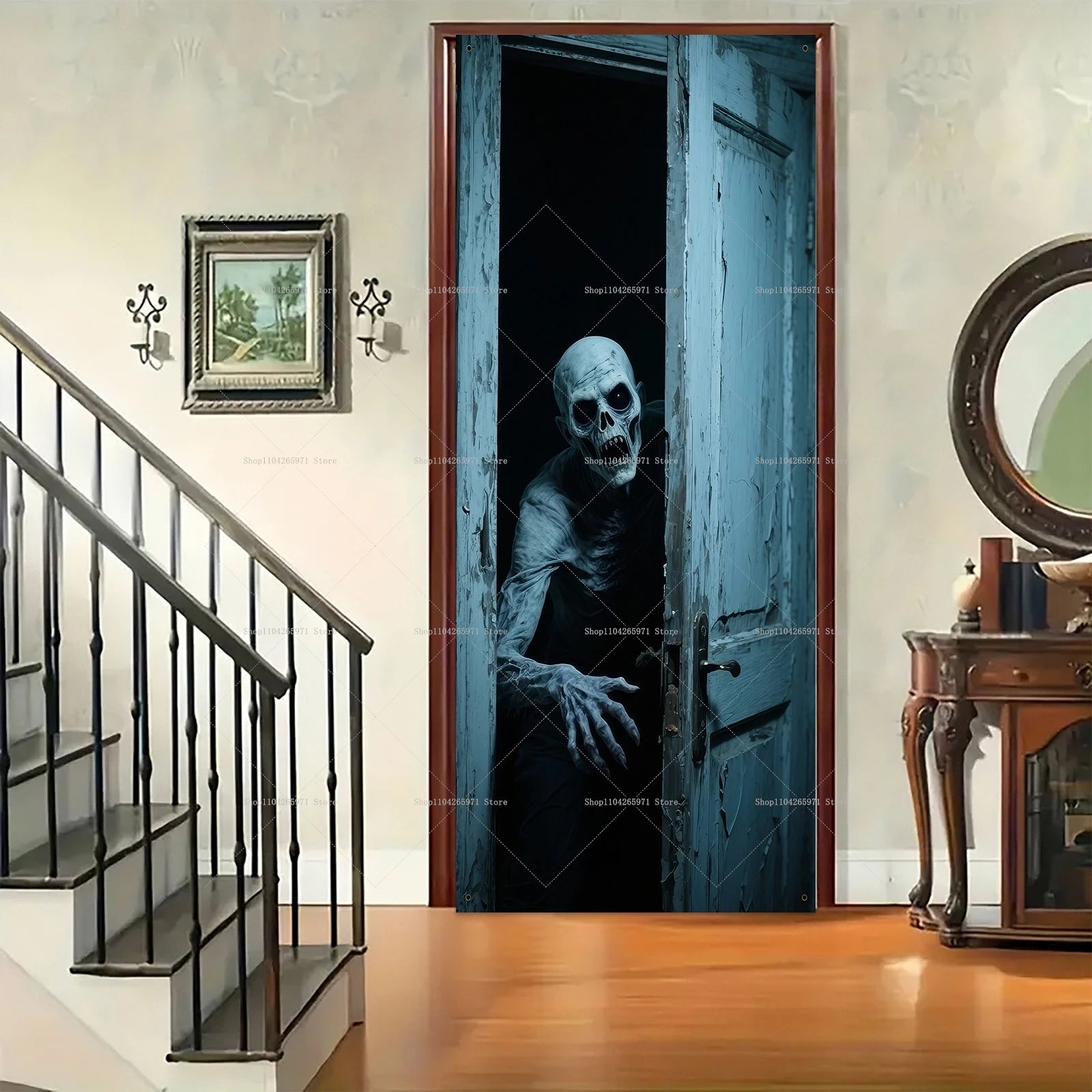 Horror Halloween Party Decoration Witch Zombie Background Ghost Pumpkin Super Scary Studio Background Door Hanging Banner
