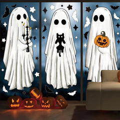 Halloween window stickers decoration, large white ghost silhouette, indoor Halloween party supplies
