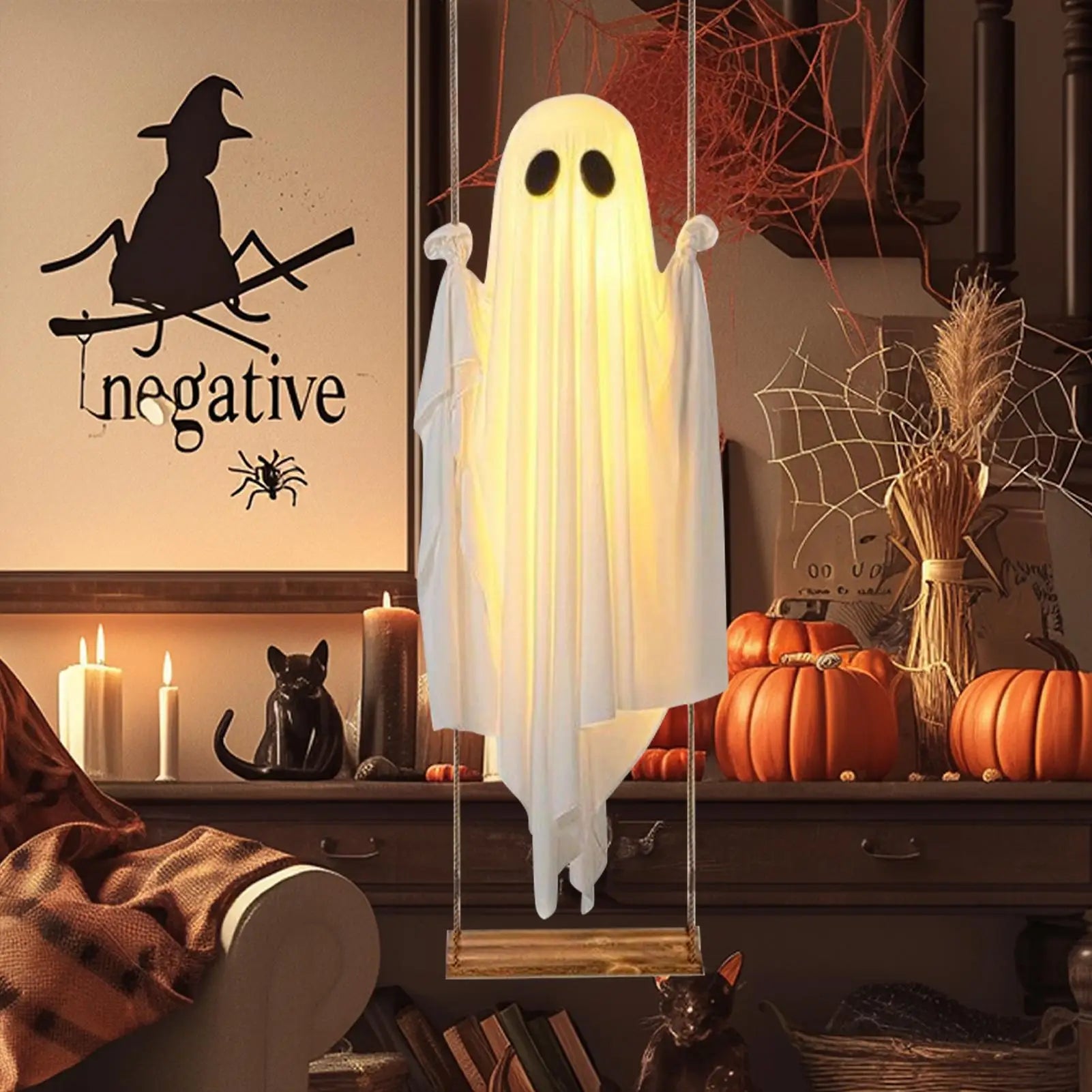 152x43cm Halloween Ghost Decorations Scary Ghost with Decorative Lights Halloween Props Hangable Yard Garden Home Decorations