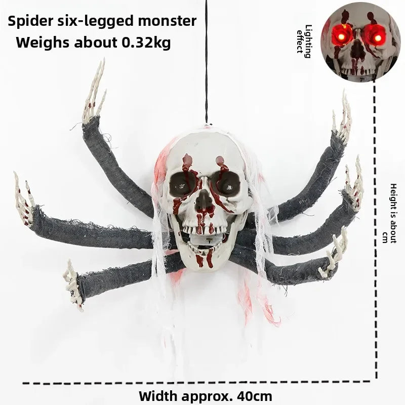 Halloween Skeleton Decoration Scary Amusement Park Party Decor, Glowing Six-Clawed Monster Hanging Ornament for Spooky Scene