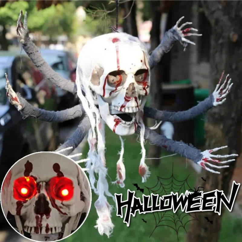 Halloween Skeleton Decoration Scary Amusement Park Party Decor, Glowing Six-Clawed Monster Hanging Ornament for Spooky Scene