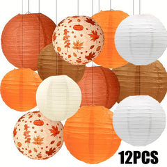 12Pcs Thanksgiving Maple Leaf Paper Lantern Party Supplies Set, Autumn Paper Lanterns Autumn Maple Lanterns, Thanksgiving Hanging Decorations Autumn Harvest Party Supplies