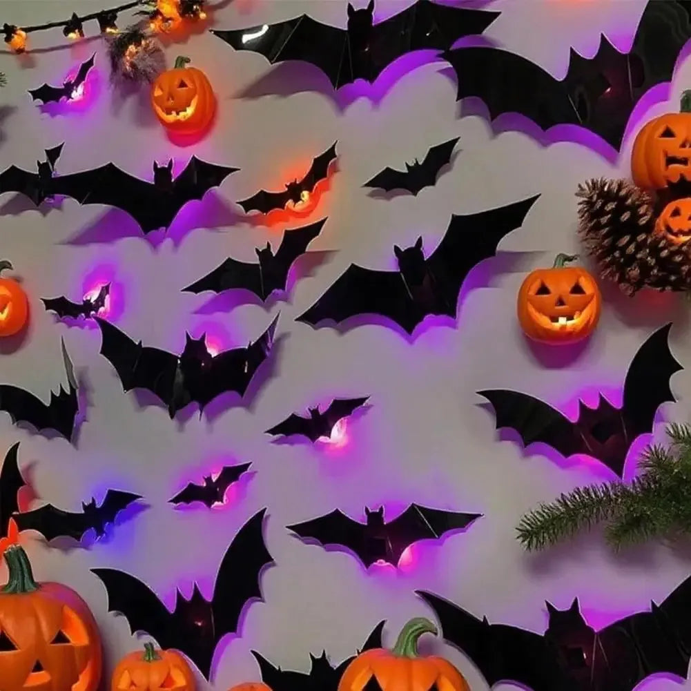 Halloween Bat/Spider Decor Night Light 3D Purple/Green Lights Wall Sticker for Self-adhesive Decor Halloween Party Decoration