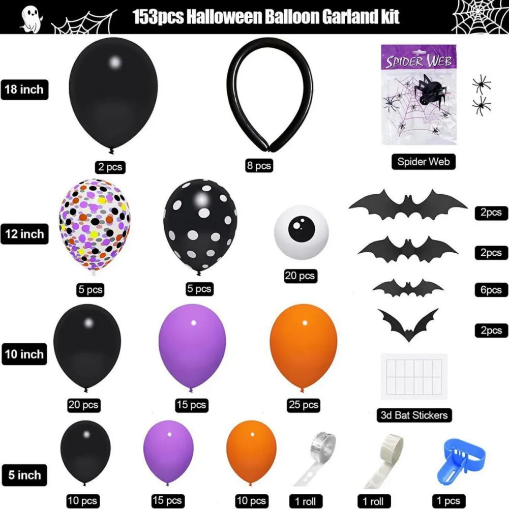 Halloween Balloons Garland Arch Kit Orange Confetti White Eye Balloon Bat Spider Skeleton Balloons Halloween Party Decor
