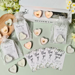 100sets Unique Wedding Gift for Guests, Bulk Heart Shaped Candles with Thank You Cards and Organza Bags for Wedding Party Favors