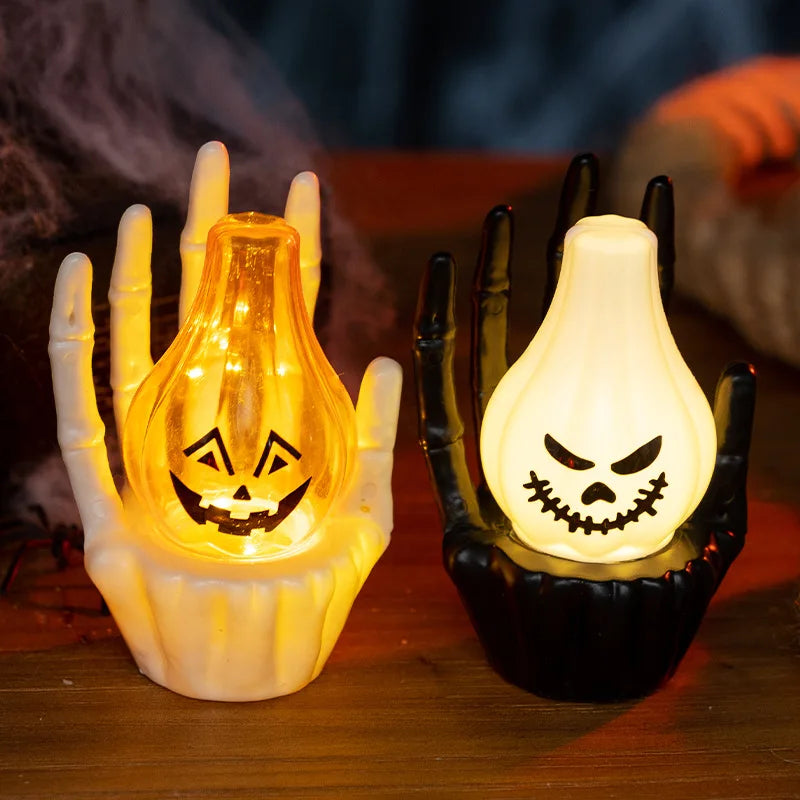 Halloween Scary Hand Pumpkin Light Indoor Tabletop Decoration for Haunted House Scene Setup Party Atmosphere Ornament Decor