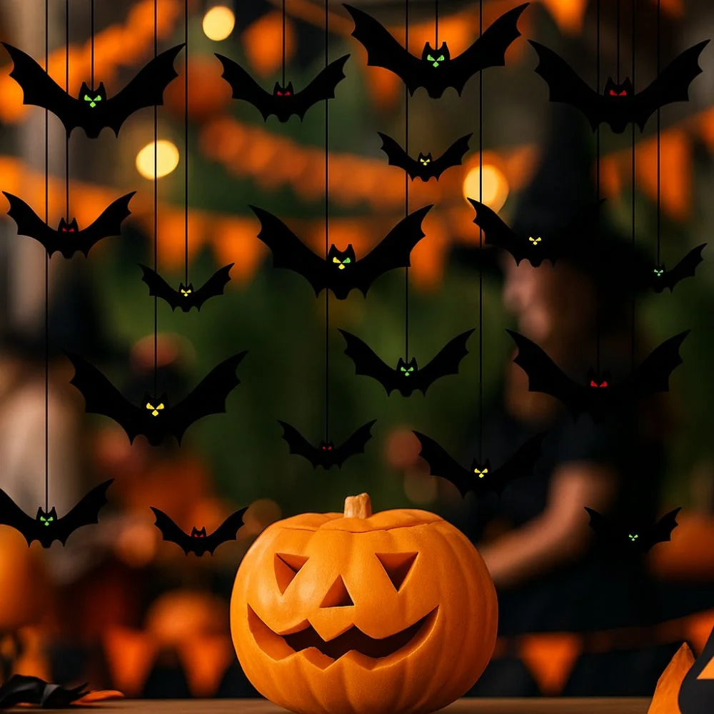 Funny Spooky Halloween Bat Decorations with Eyes Realistic Bats Wall Decor Trick or Treat Simulation Bat Pendant Halloween Party