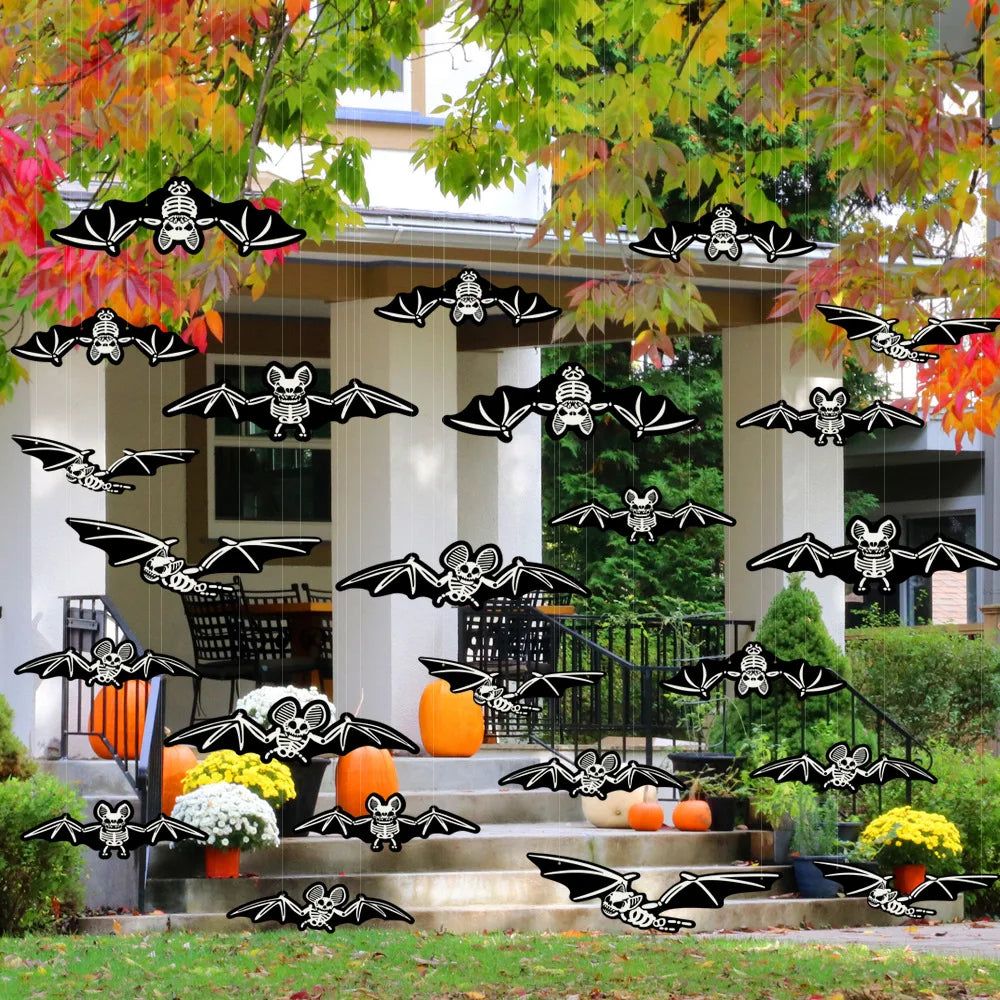 Halloween Bat Shaped Hanging Ornament Fluorescent Bat Decor Glowing Bat Pendant Bat-Shaped For Halloween Party Outdoor Yard