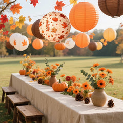 12Pcs Thanksgiving Maple Leaf Paper Lantern Party Supplies Set, Autumn Paper Lanterns Autumn Maple Lanterns, Thanksgiving Hanging Decorations Autumn Harvest Party Supplies