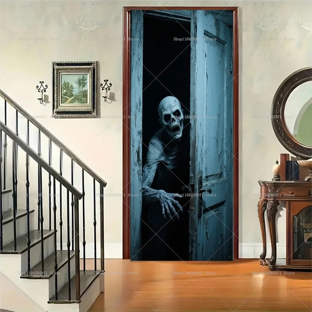 Horror Halloween Party Decoration Witch Zombie Background Ghost Pumpkin Super Scary Studio Background Door Hanging Banner