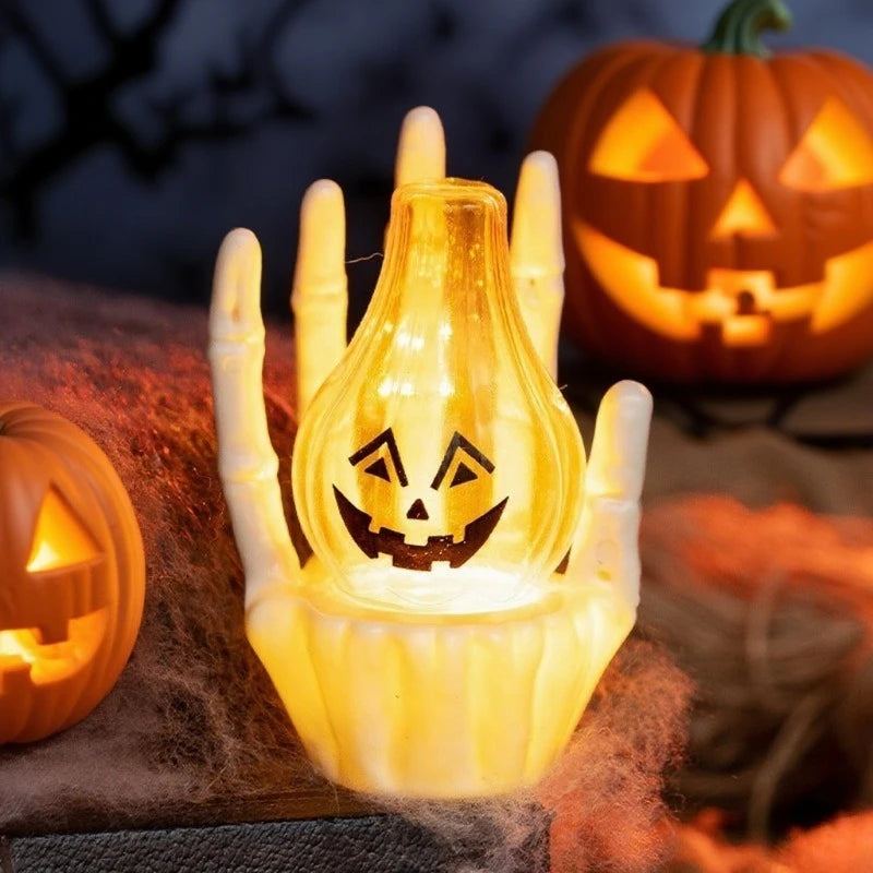 Halloween Scary Hand Pumpkin Light Indoor Tabletop Decoration for Haunted House Scene Setup Party Atmosphere Ornament Decor