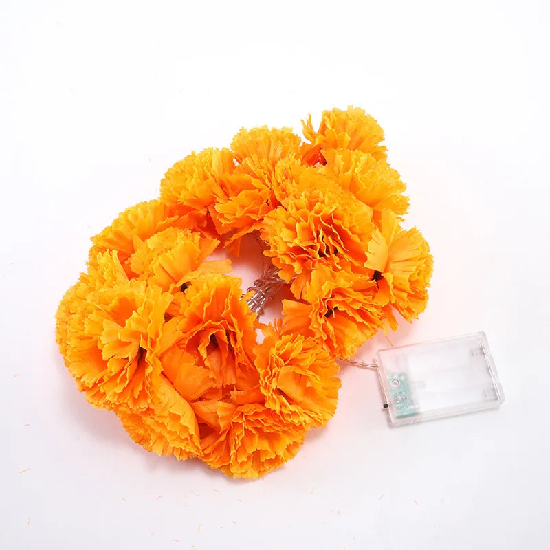 Halloween Diwali Party 1.5m Garland String Lights Mexican Marigold Artificial Flowers Day Of The Dead DIY Home Outdoor Decor