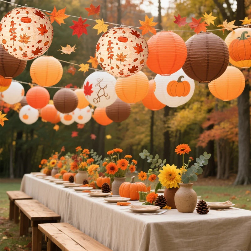12Pcs Thanksgiving Maple Leaf Paper Lantern Party Supplies Set, Autumn Paper Lanterns Autumn Maple Lanterns, Thanksgiving Hanging Decorations Autumn Harvest Party Supplies