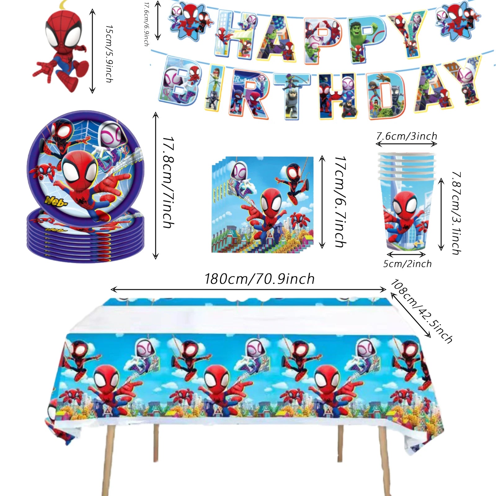 Spidey And His Amazing Friends Birthday Party Supplies, banner，Plates, Napkins and Tablecover for Party Decorations