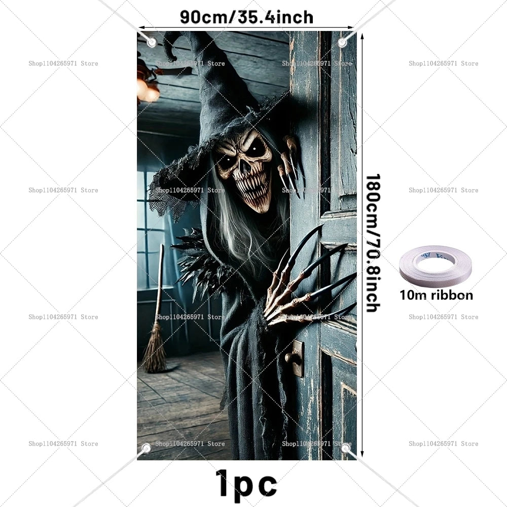 Horror Halloween Party Decoration Witch Zombie Background Ghost Pumpkin Super Scary Studio Background Door Hanging Banner
