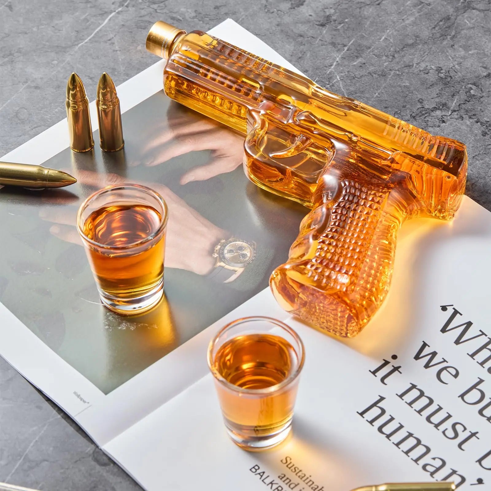 Birthday Gifts for Men Dad Whiskey Gun Decanter Set with Shot Glasses Stocking Stuffers Military Presents dispenser Bar Drinking