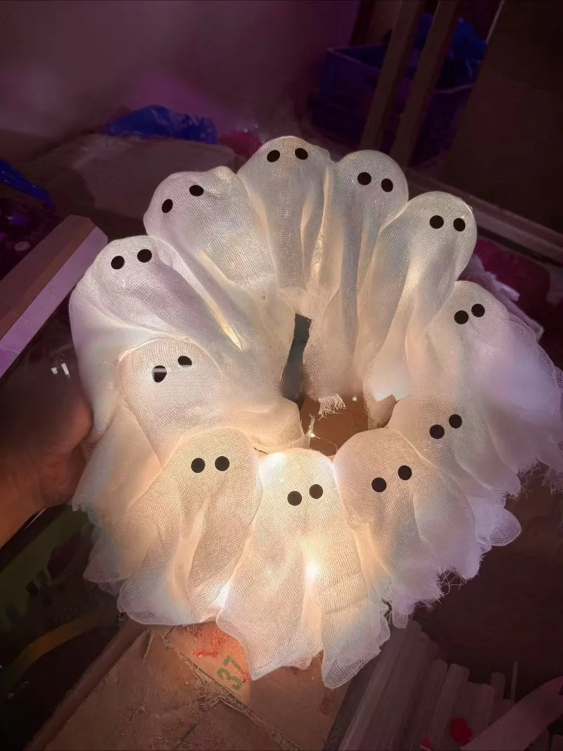 Modern Lit Ghosts Wreath Aesthetic Halloween Home Decor Luxury Wall Decoration Cute Halloween Wall Decors Interior Decorations