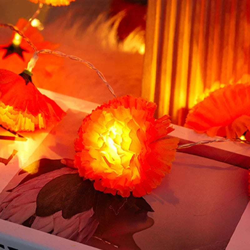 Halloween Diwali Party 1.5m Garland String Lights Mexican Marigold Artificial Flowers Day Of The Dead DIY Home Outdoor Decor