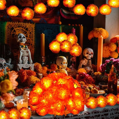 Halloween Diwali Party 1.5m Garland String Lights Mexican Marigold Artificial Flowers Day Of The Dead DIY Home Outdoor Decor