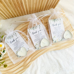 100sets Unique Wedding Gift for Guests, Bulk Heart Shaped Candles with Thank You Cards and Organza Bags for Wedding Party Favors