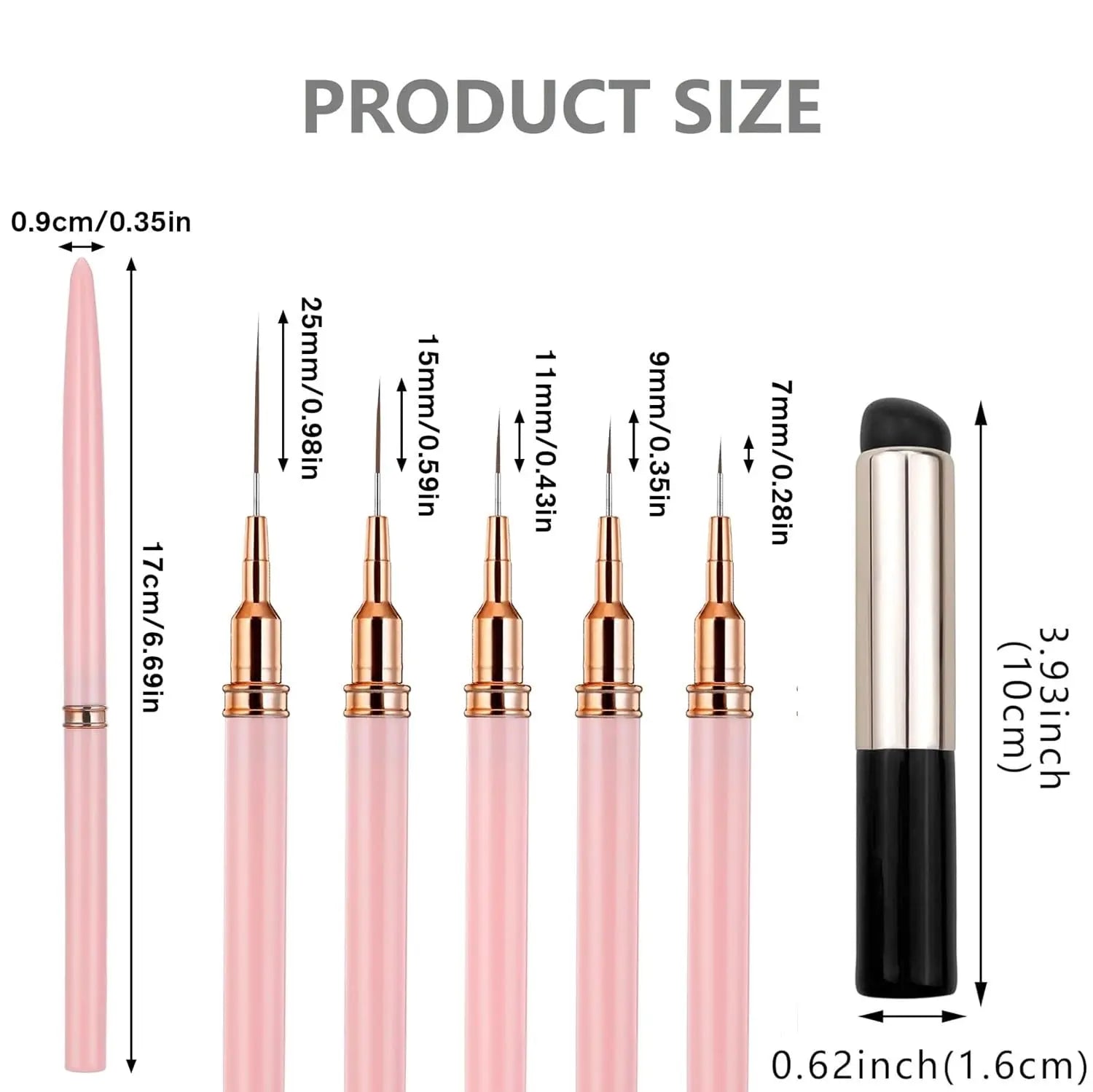 Nail Art Brush Set, 5 Liner Brushes + 2 Reusable Silicone Tip Gradient Brushes, Fine Tip Dotting and Striping Brushes