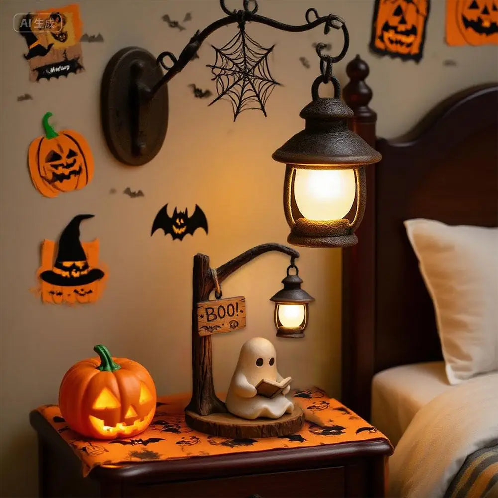 Halloween Lantern Decor Creative Ghost Lamp 3D Resin Halloween Ghost Reading Street Night Light Bedroom Decoration