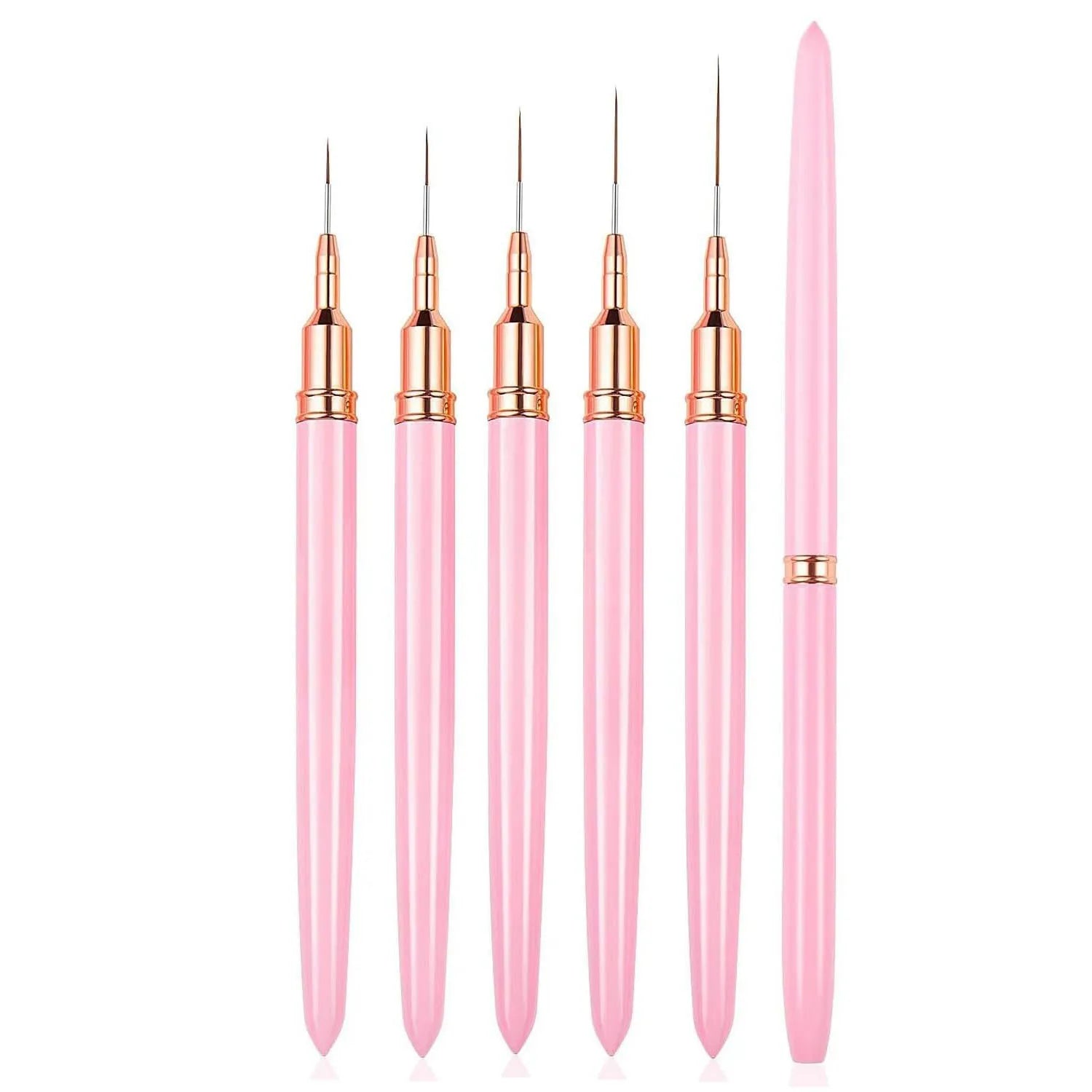 Nail Art Brush Set, 5 Liner Brushes + 2 Reusable Silicone Tip Gradient Brushes, Fine Tip Dotting and Striping Brushes