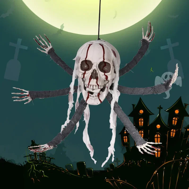 Halloween Skeleton Decoration Scary Amusement Park Party Decor, Glowing Six-Clawed Monster Hanging Ornament for Spooky Scene