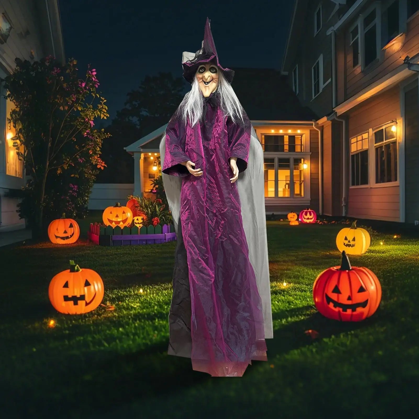 Halloween Witch Decorations Creepy Indoor Outdoor Flying Witch Sound Activated Witch Halloween Decor for Halloween Skull Prop
