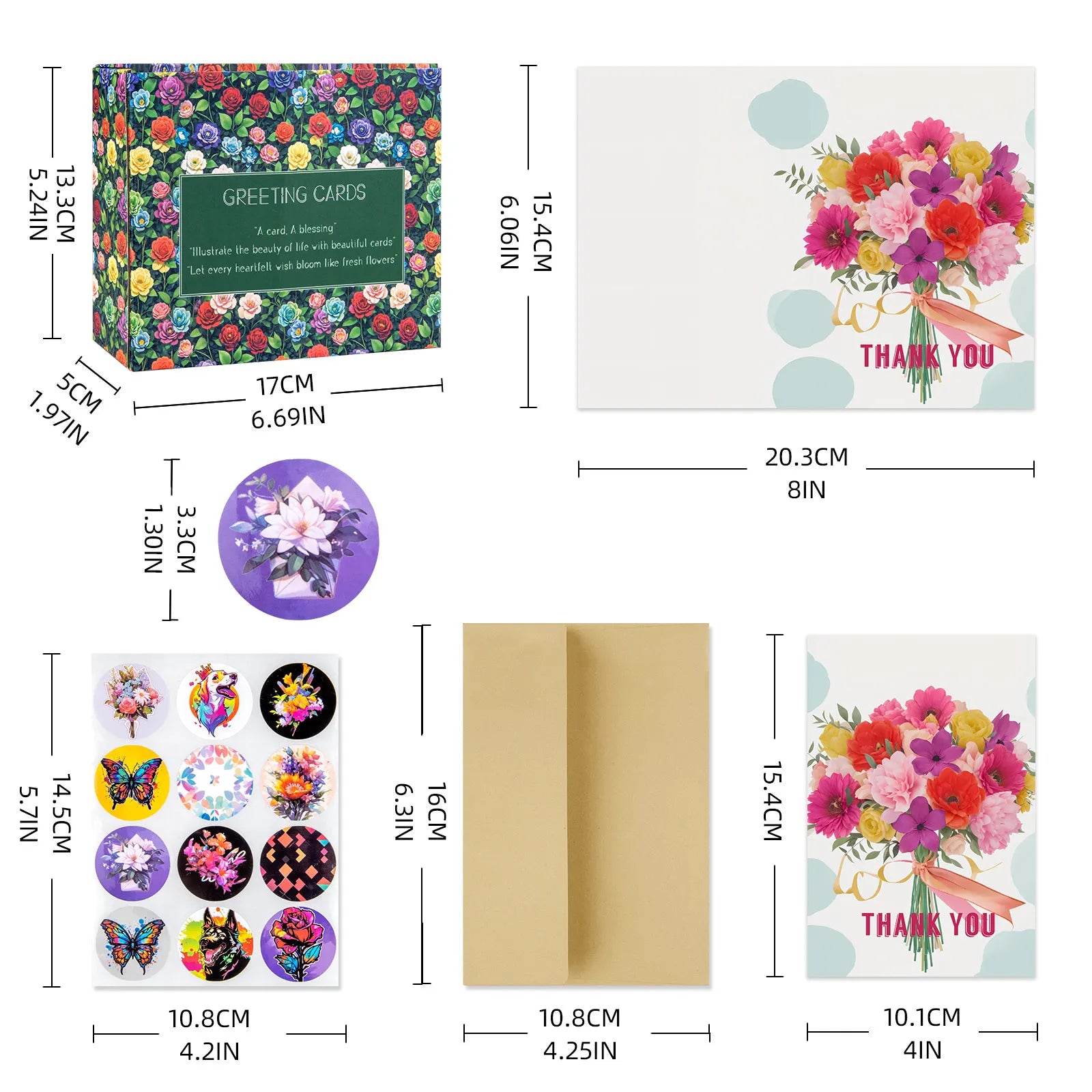 24 Pcs Thank You Greeting Cards with Envelopes Packed in Box 6x4 inch for Thanksgiving Teachers Day Thanks