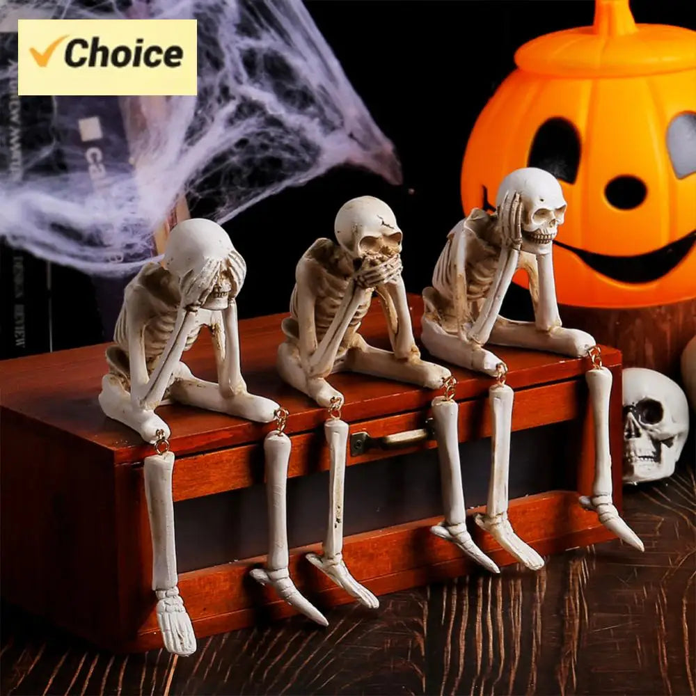 Halloween Skeleton Statues Realistic Skull Decoration Resin Crafts Ornaments Unique Skull Shelf Sitter Figurines Halloween Decor
