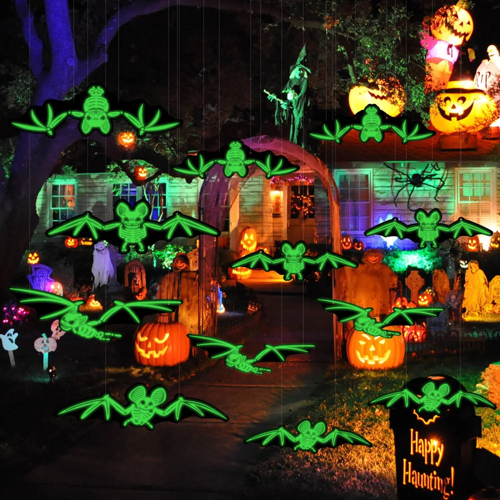 Halloween Bat Shaped Hanging Ornament Fluorescent Bat Decor Glowing Bat Pendant Bat-Shaped For Halloween Party Outdoor Yard