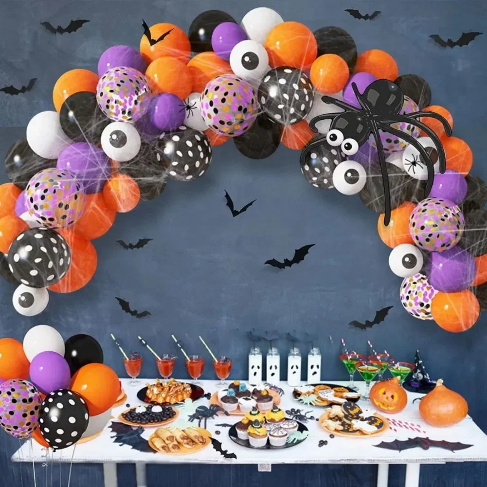 Halloween Balloons Garland Arch Kit Orange Confetti White Eye Balloon Bat Spider Skeleton Balloons Halloween Party Decor