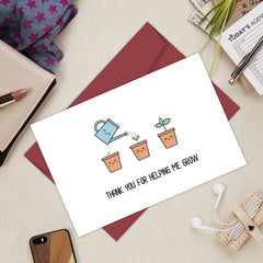 1pc Cute Design Thank You Card With Envelope For Teachers-Thank You For Helping Me Grow, Great Teacher Day Appreciation Gifts