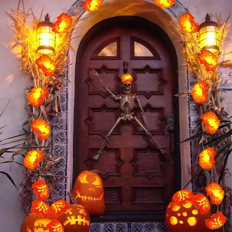 Halloween Diwali Party 1.5m Garland String Lights Mexican Marigold Artificial Flowers Day Of The Dead DIY Home Outdoor Decor