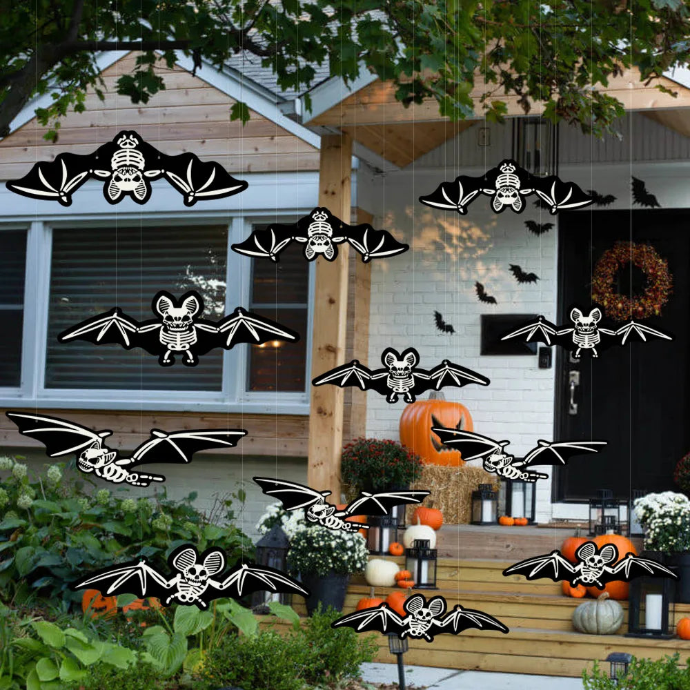 Halloween Bat Shaped Hanging Ornament Fluorescent Bat Decor Glowing Bat Pendant Bat-Shaped For Halloween Party Outdoor Yard