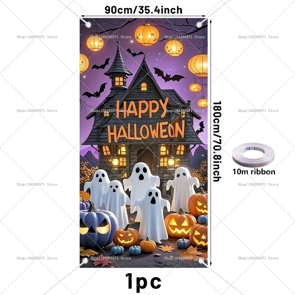 Horror Halloween Party Decoration Witch Zombie Background Ghost Pumpkin Super Scary Studio Background Door Hanging Banner