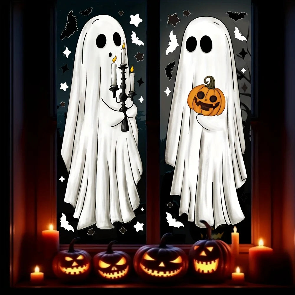 Halloween window stickers decoration, large white ghost silhouette, indoor Halloween party supplies